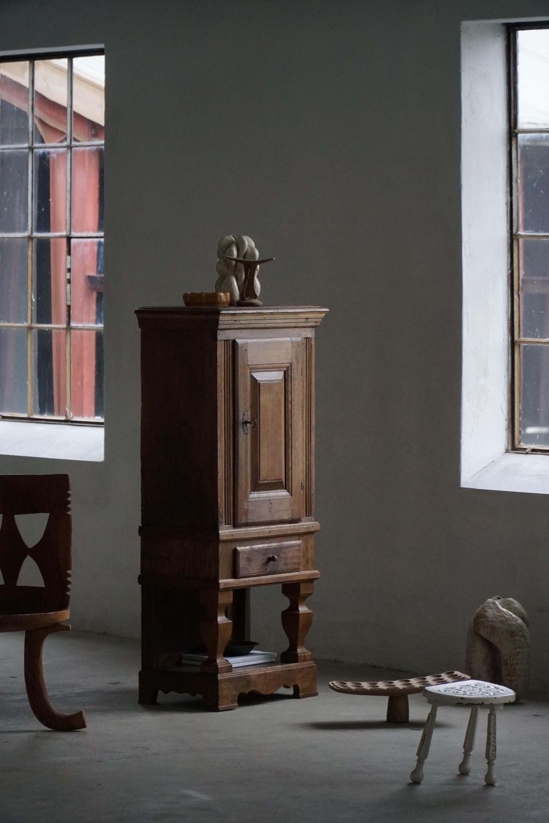 Mid 19th Century, Rustic French Solid Oak Cabinet With Paneled Door, Baroque photo for sale