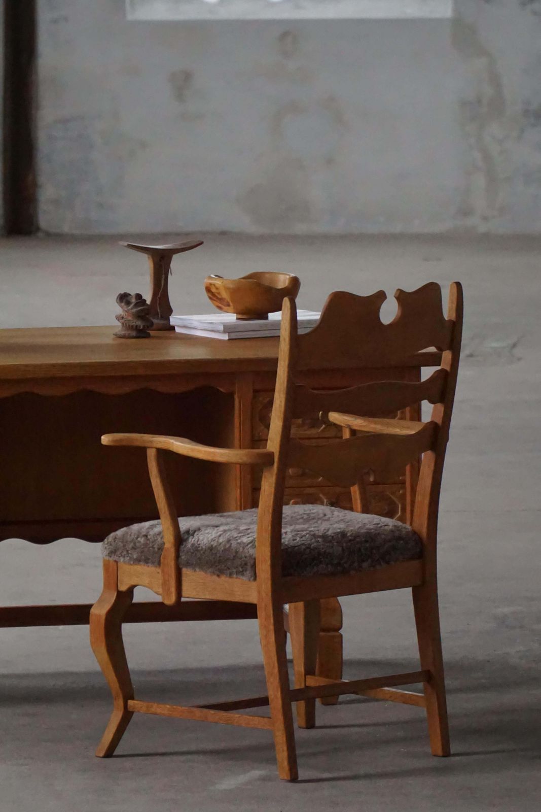 Mid 20th Century, Razorblade Armchair By Henning Kjærnulf, Oak & Lambswool, 1960 photo vintage