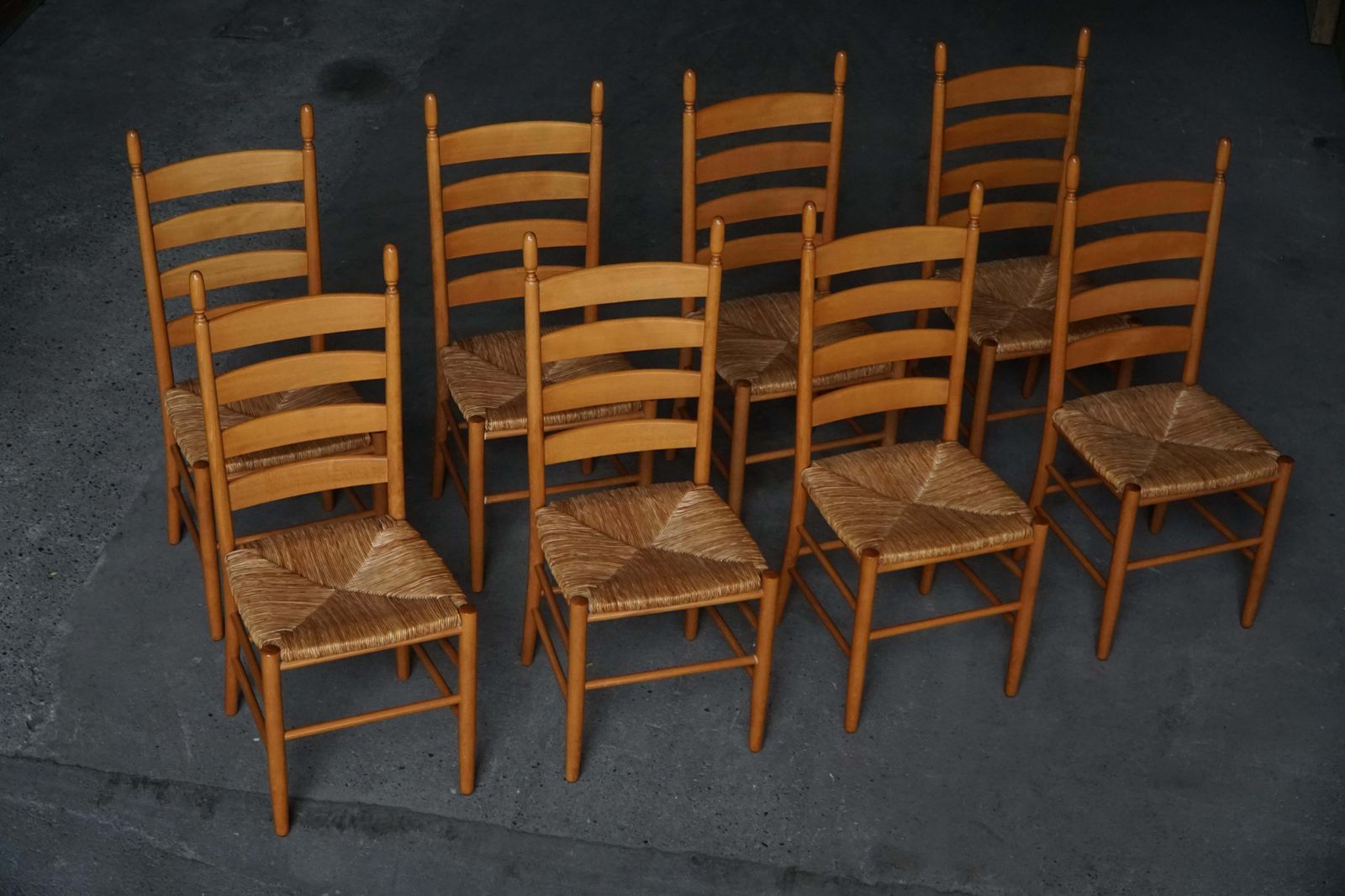 photo vinterior Set Of 8 Italian Modern Dining Chairs, Beech With Woven Seats, 1960s