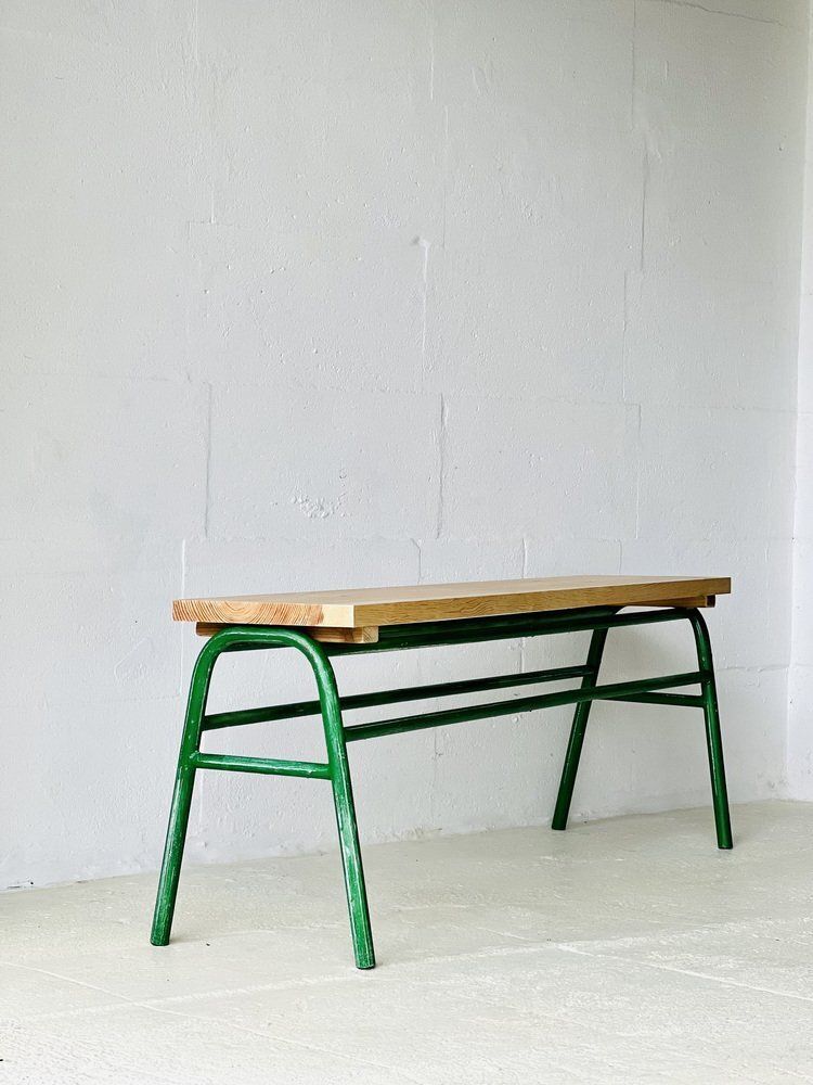 Industrial Metal & Spruce Bench, 1970s photo for sale