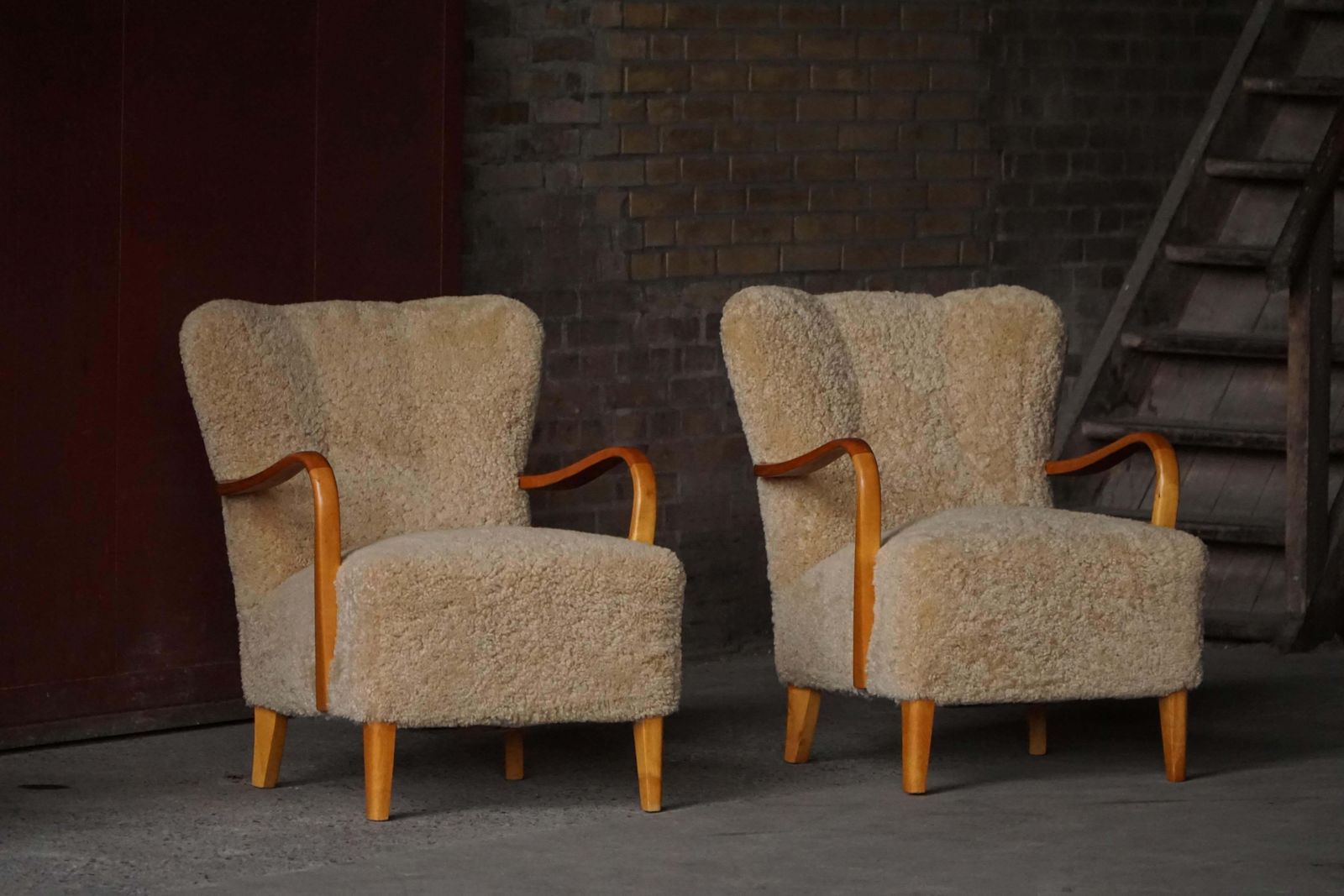 4627.0 Mid Century Modern, Pair Of Swedish Lounge Chairs In Birch & Lambswool, 1960s photo