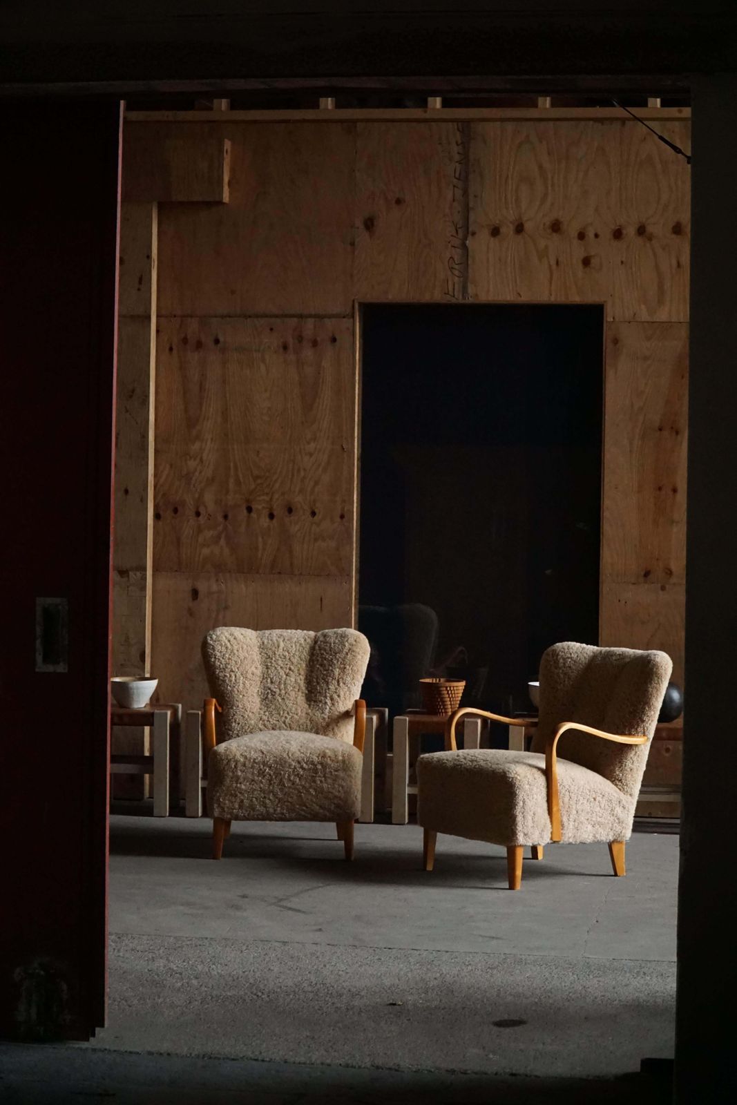 photo buy Mid Century Modern, Pair Of Swedish Lounge Chairs In Birch & Lambswool, 1960s