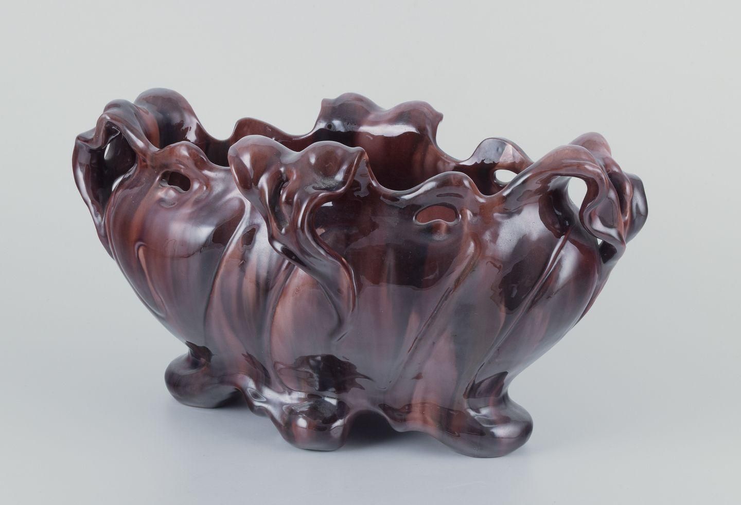 Jérôme Massier For Vallauris. Large Art Nouveau Jardiniere In Earthenware photo furniture