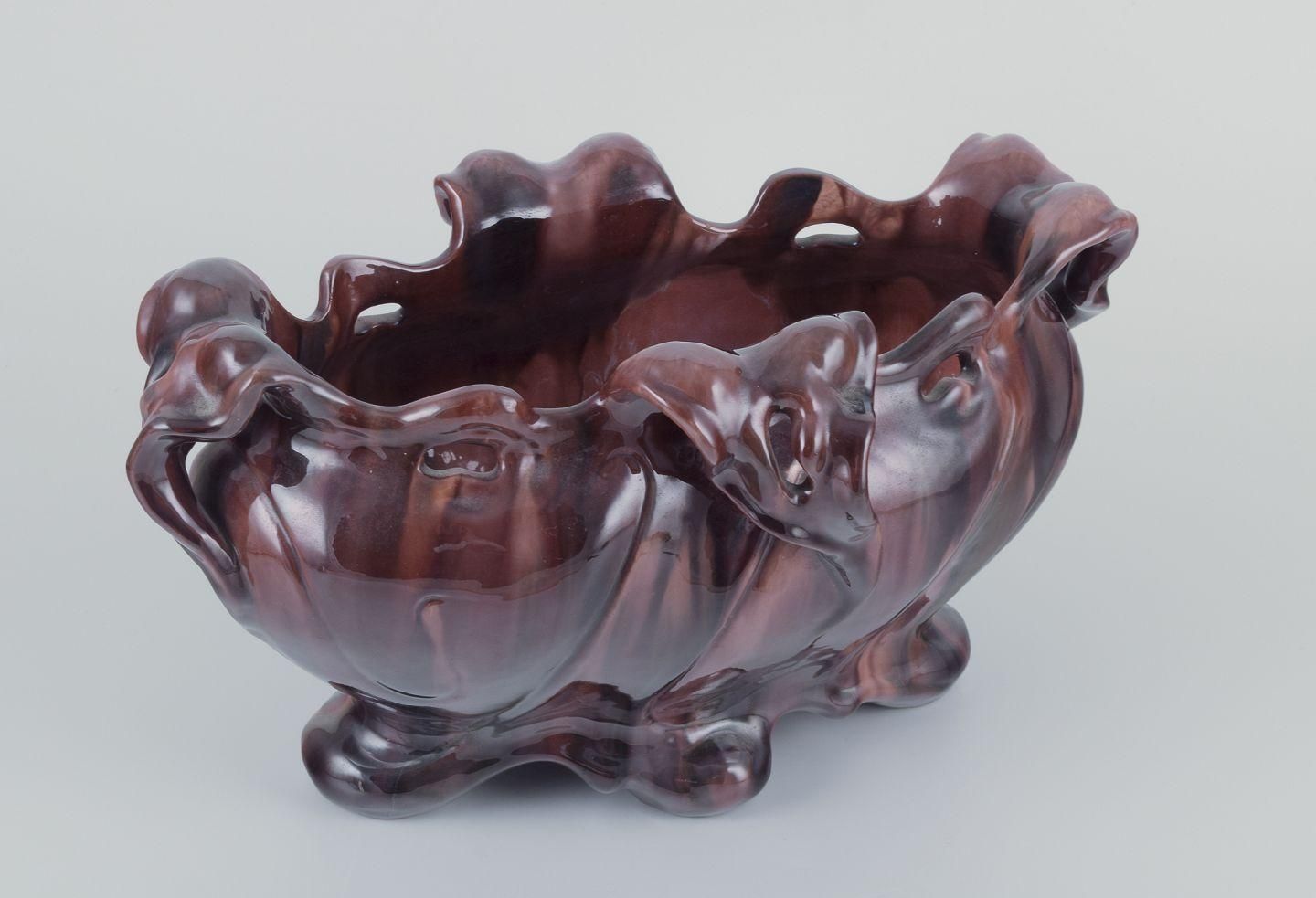 Jérôme Massier For Vallauris. Large Art Nouveau Jardiniere In Earthenware photo for sale