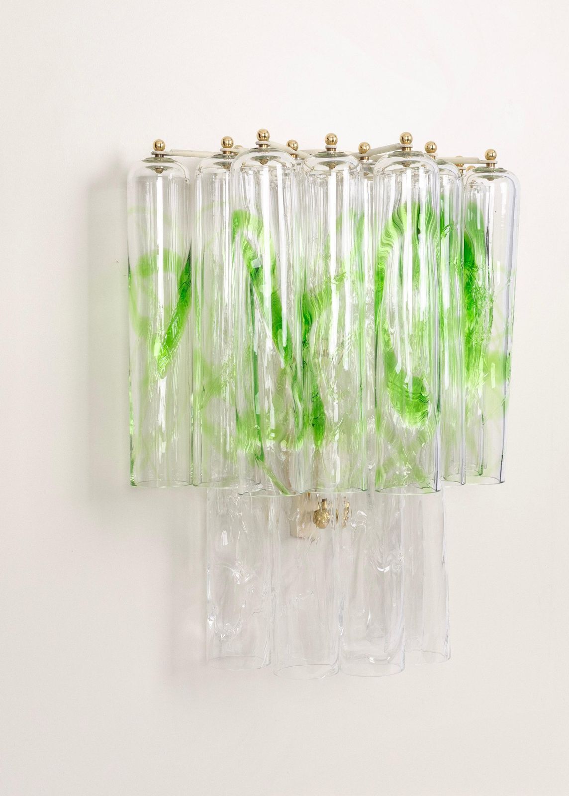 photo for sale Pair Of Large Green Murano Glass Wall Lamps By Mazzega, Italy, 1970s