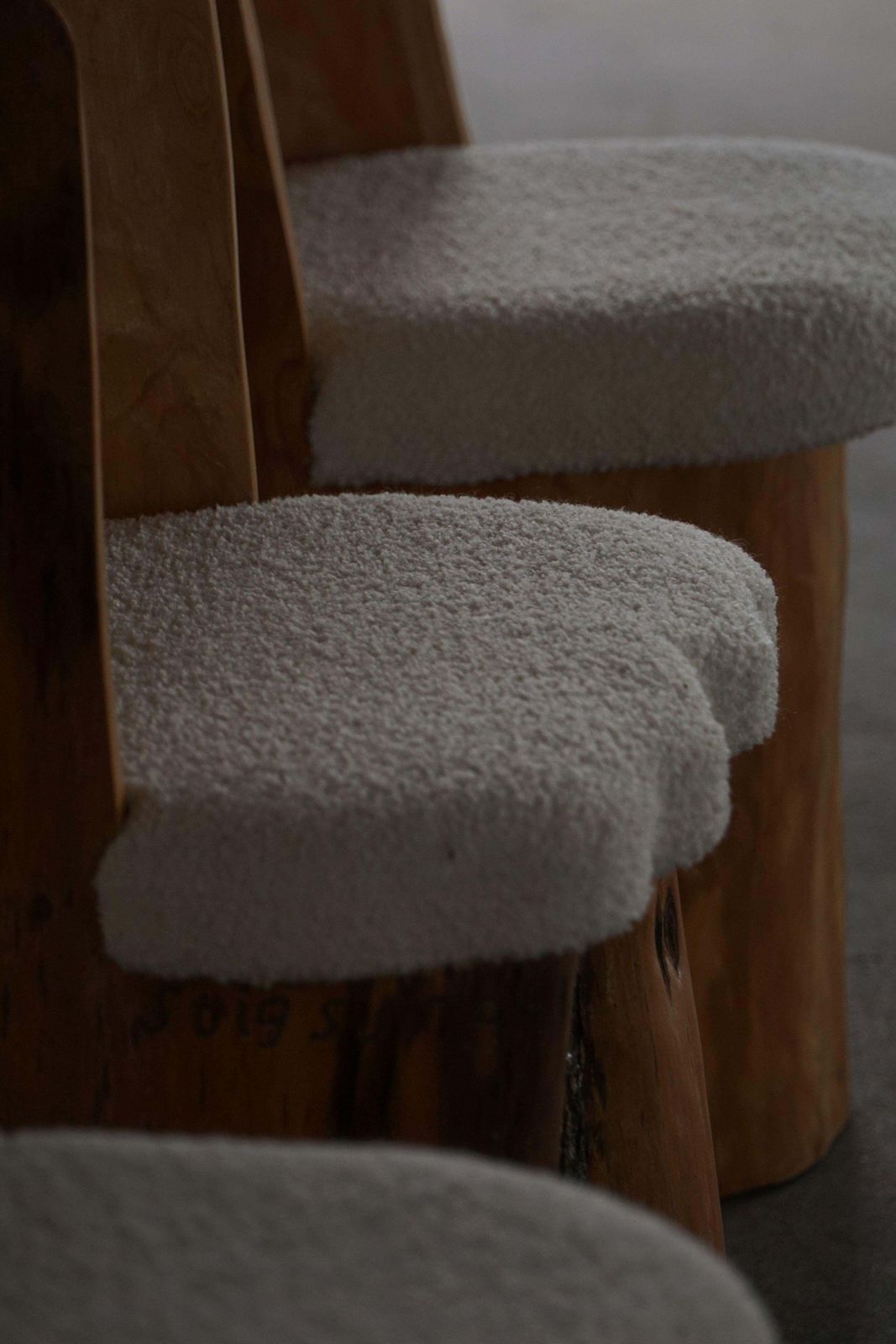 Swedish Modern, Set Of Four Stump Chairs, Solid Wood With Bouclé Seats, 1960s photo 4420.0