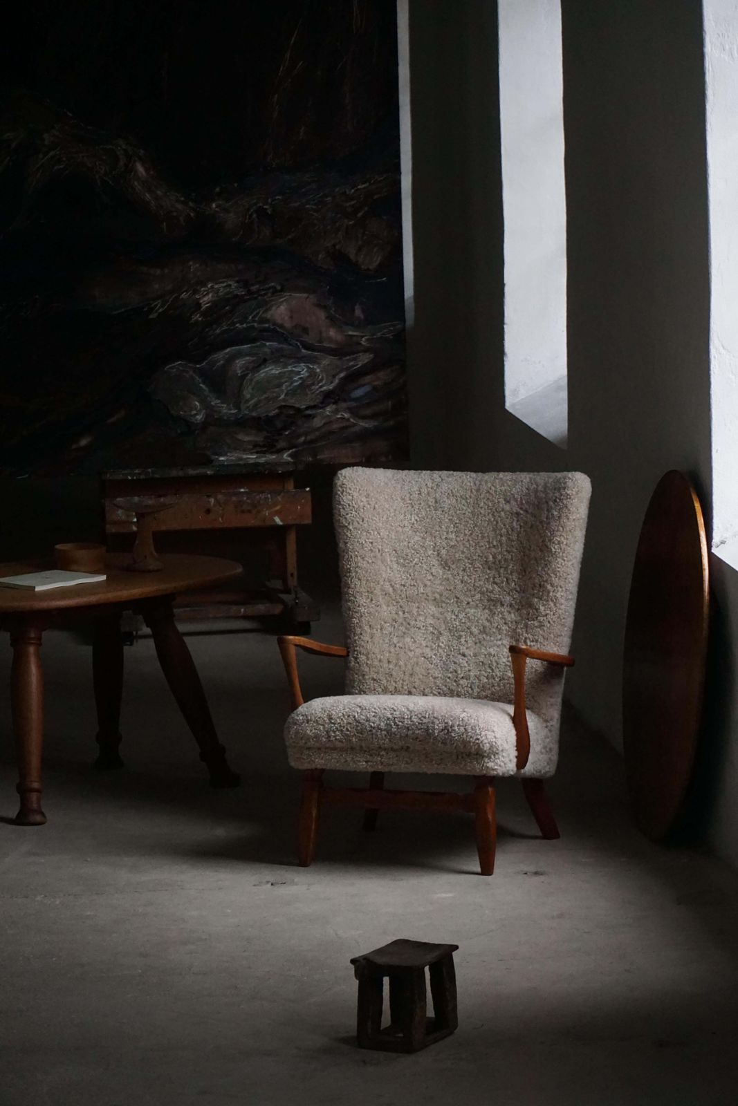 Viggo Boesen, Highback Chair In Oak & Shearling Lambswool, Danish Modern, 1950s photo furniture