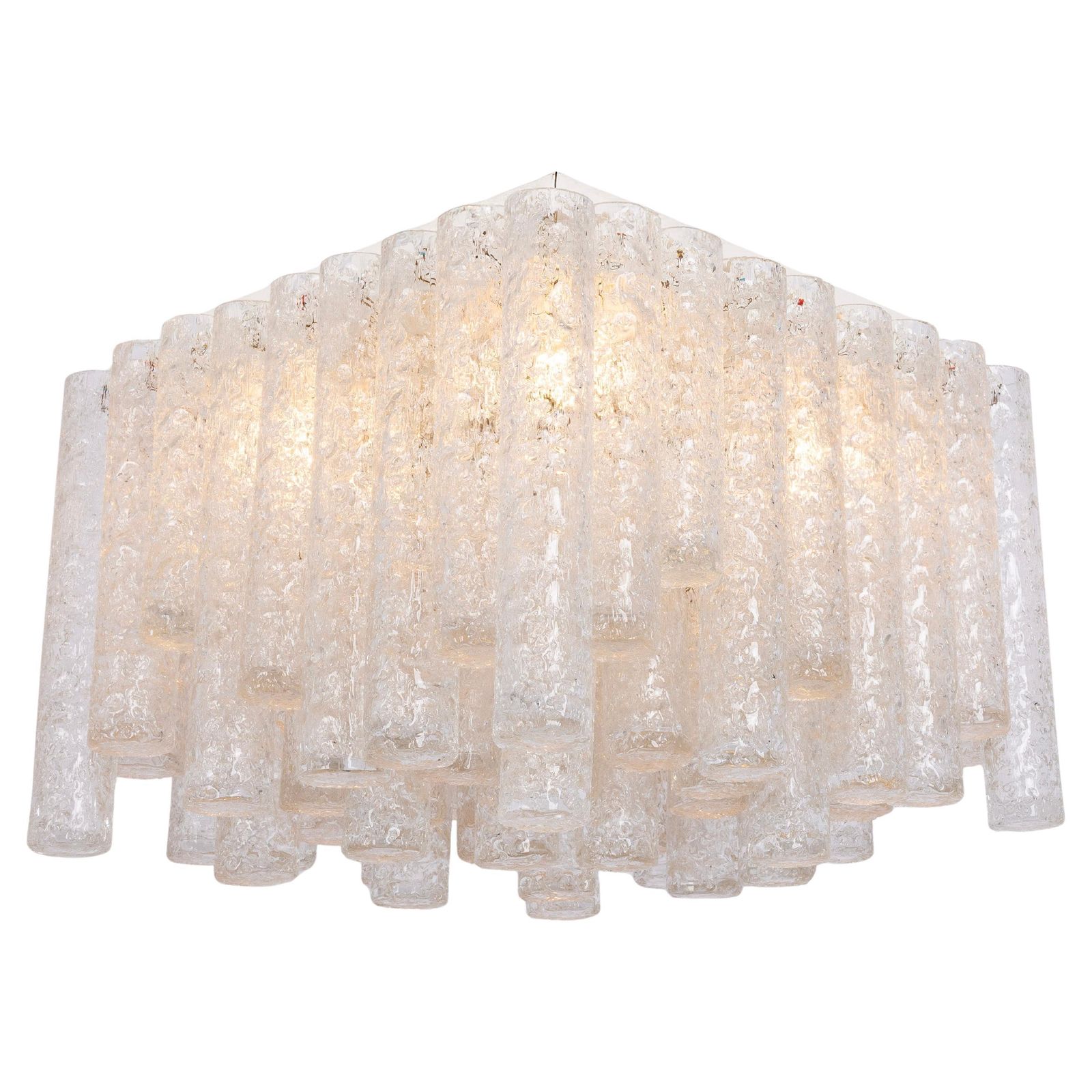 1 Of 6 Stunning Murano Ice Glass Tubes Flushmount By Doria, Germany, 1960s