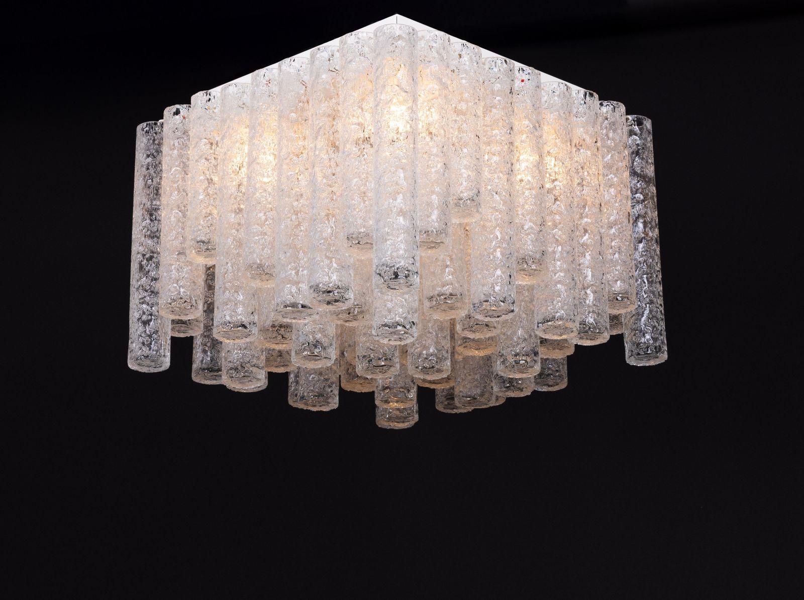 1 Of 6 Stunning Murano Ice Glass Tubes Flushmount By Doria, Germany, 1960s photo vintage