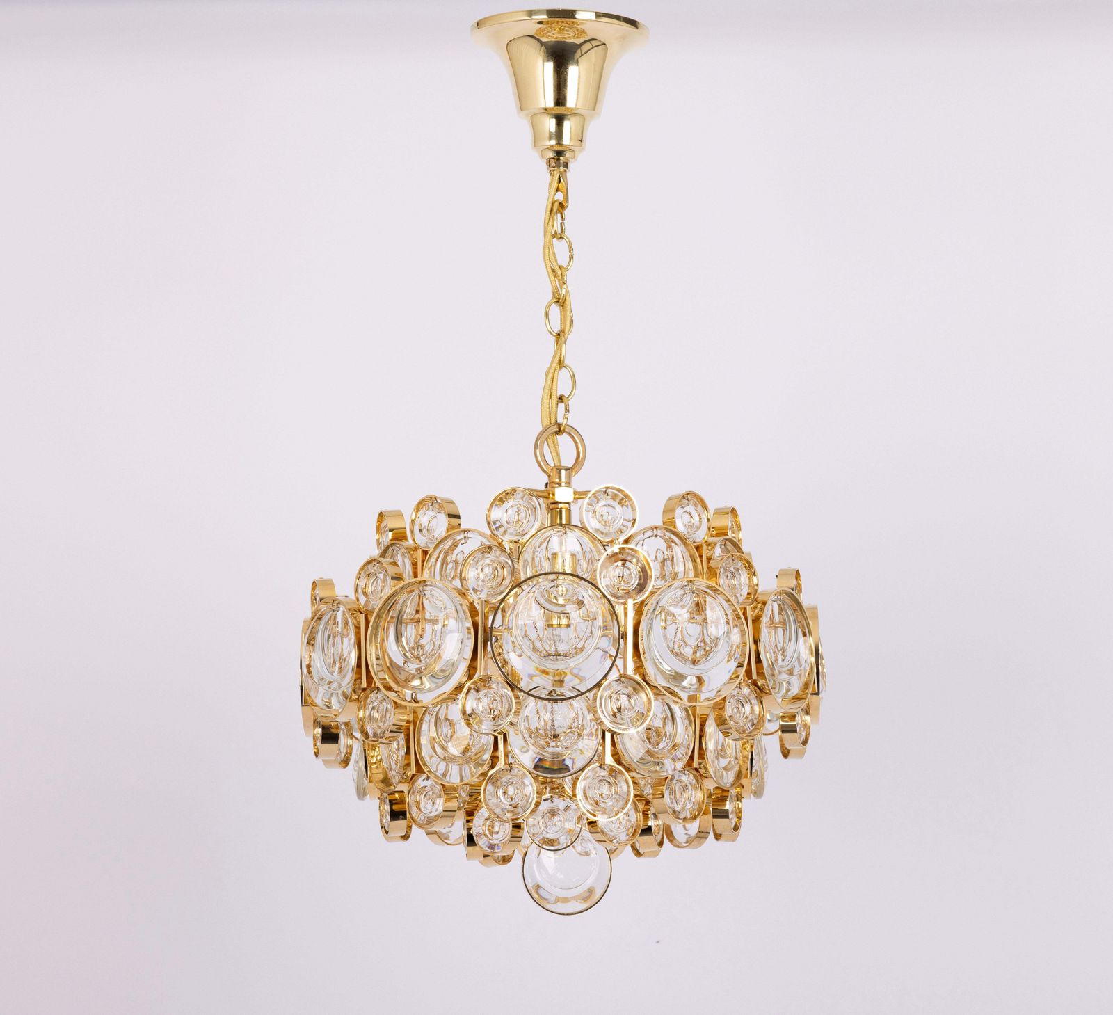 1 Of 3 Petite Gilt Brass Chandelier, Sciolari Style By Palwa, Germany, 1970s photo for sale