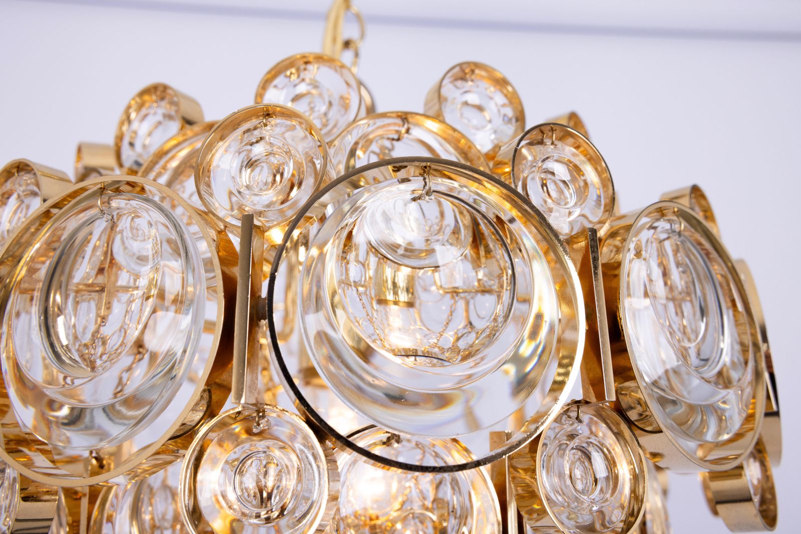 1 Of 3 Petite Gilt Brass Chandelier, Sciolari Style By Palwa, Germany, 1970s photo vintage