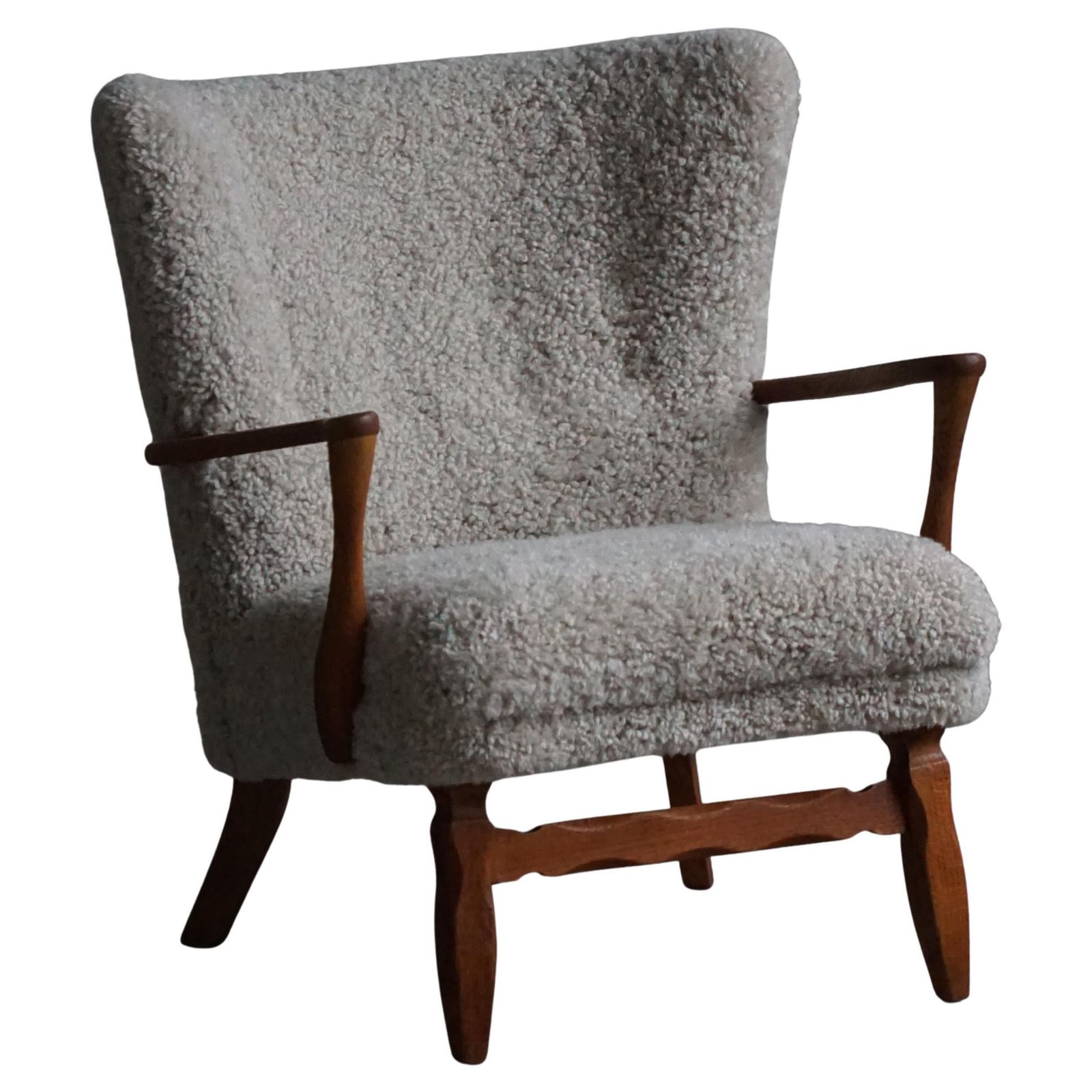 Viggo Boesen, Lounge Chair In Oak & Shearling Lambswool, Danish Modern, 1950s