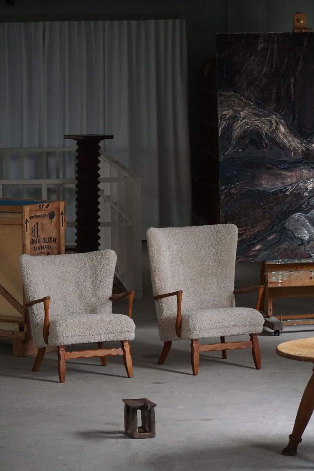 Viggo Boesen, Lounge Chair In Oak & Shearling Lambswool, Danish Modern, 1950s photo for sale