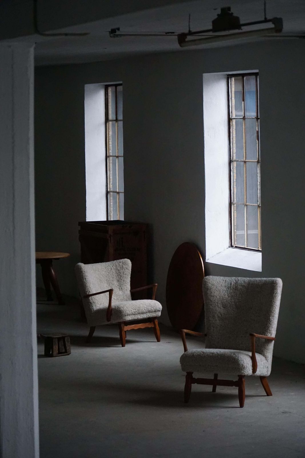 Viggo Boesen, Lounge Chair In Oak & Shearling Lambswool, Danish Modern, 1950s photo vintage