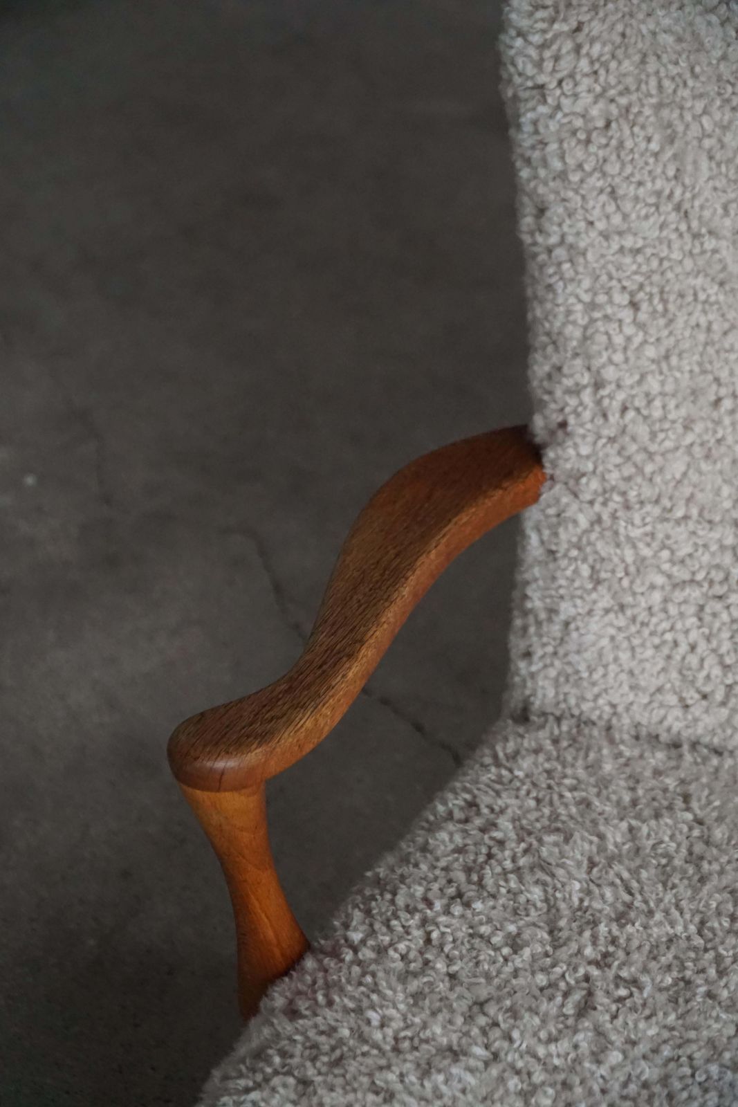 Furniture Viggo Boesen, Lounge Chair In Oak & Shearling Lambswool, Danish Modern, 1950s photo