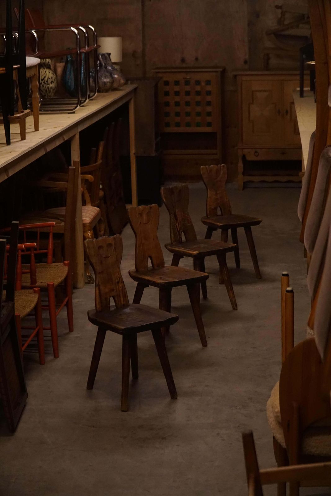 Furniture Swedish Mid Century, Set Of 4 Handcrafted "Sports Cabin" Chairs In Pine, 1940s photo