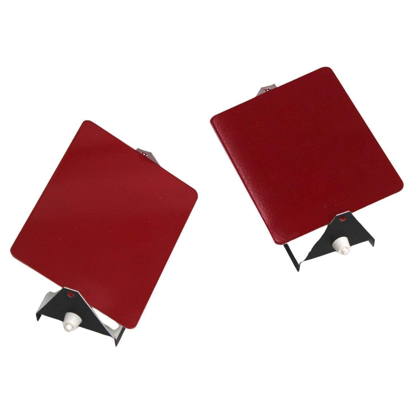 Mid Century Modern Charlotte Perriand Mod. Cp1 Red Metal Pair Of French Sconces