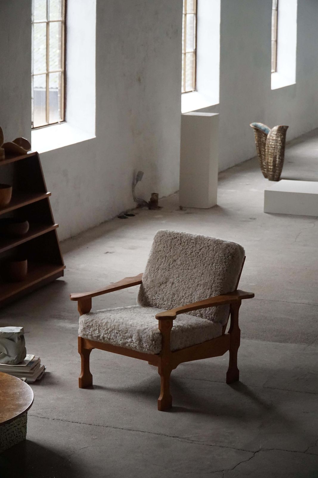 Danish Modern, Pair Of Lounge Chairs In Oak & Lambswool, Henning Kjærnulf, 1960s photo furniture