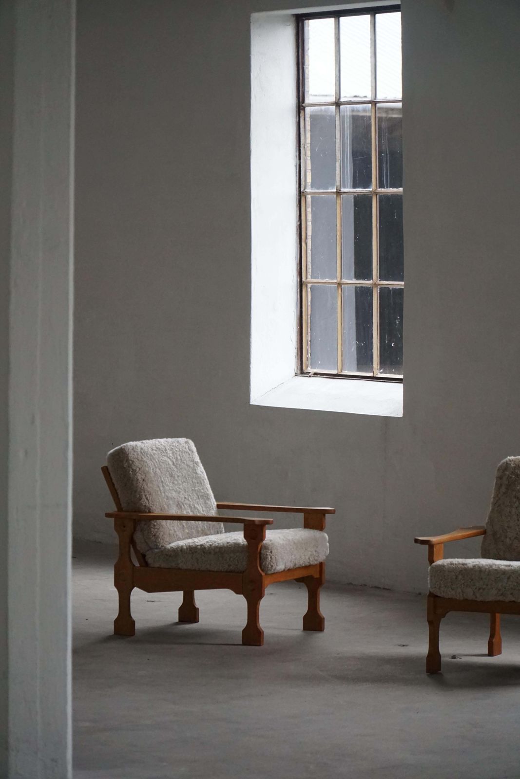Danish Modern, Pair Of Lounge Chairs In Oak & Lambswool, Henning Kjærnulf, 1960s photo Furniture