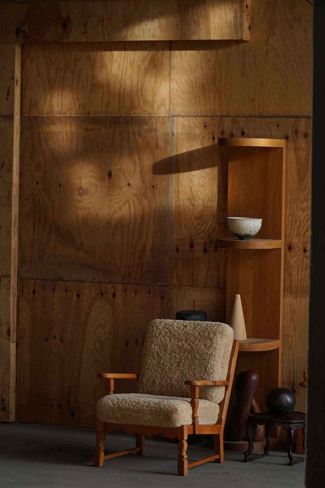 Danish Modern, Pair Of Lounge Chairs In Oak & Lambswool, Henning Kjærnulf, 1960s photo for sale