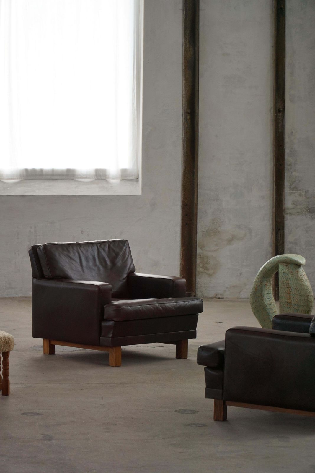 photo for sale Pair Of Danish Modern Lounge Chairs In Dark Brown Leather & Rosewood, 1960s