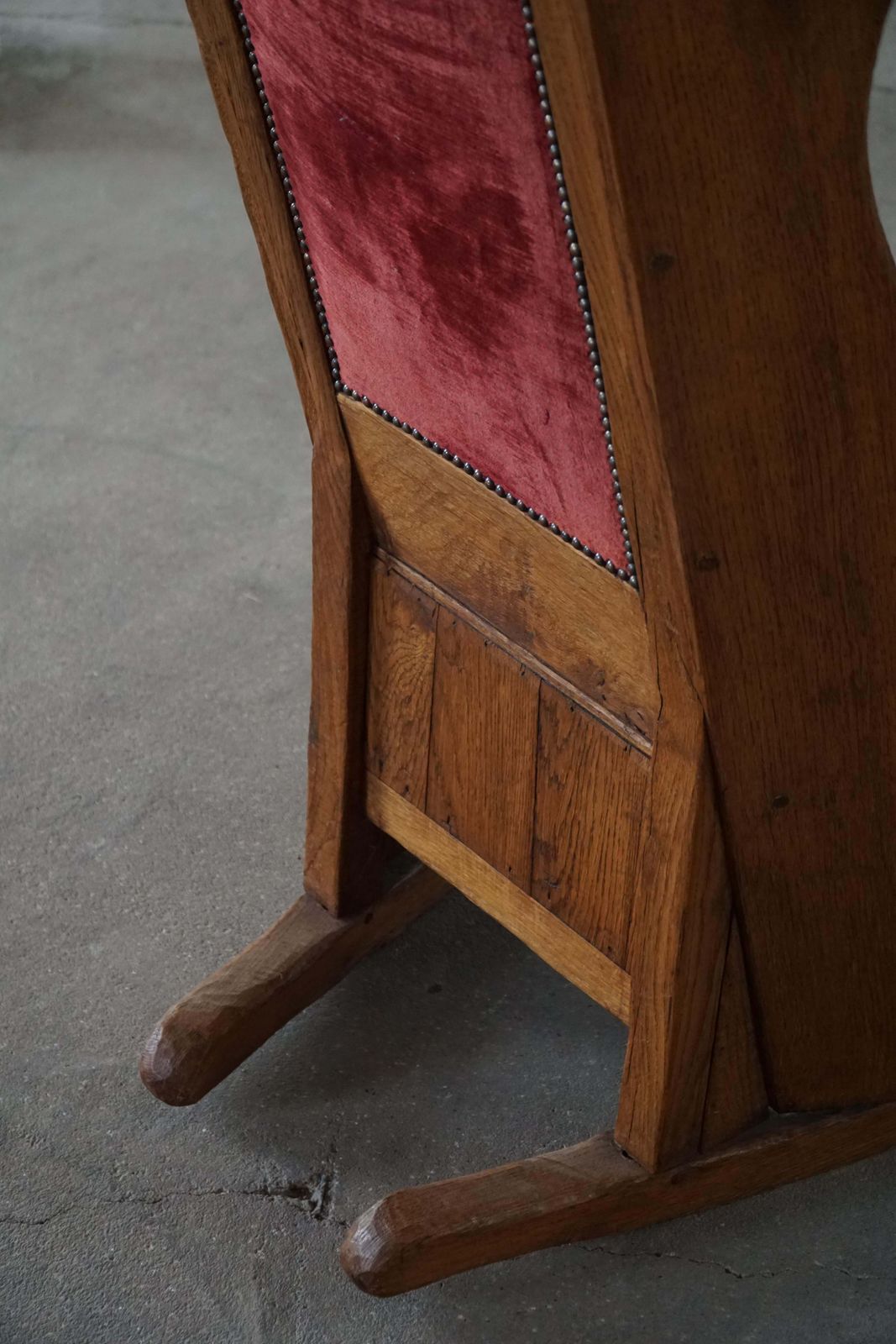 photo buy Antique English Lambing Rocking Chair With Red Velvet Upholstery, 19th Century