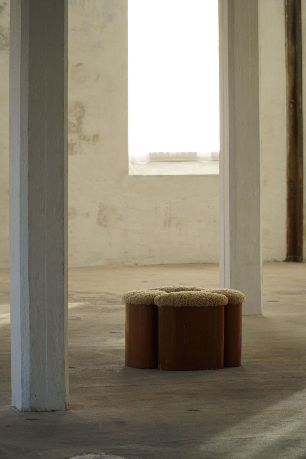 Set Of 4 Sculptural French Art Deco Stools In Wood & Lambswool, 1940s photo furniture