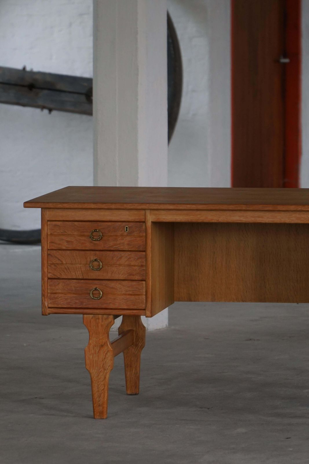 Freestanding Desk In Oak, Danish Mid Century Modern, Henning Kjærnulf, 1950s photo vintage