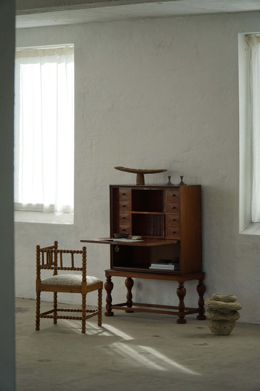 Danish Modern, Unique Handcrafted Oak Secretary Cabinet, Mid 20th Century photo for sale