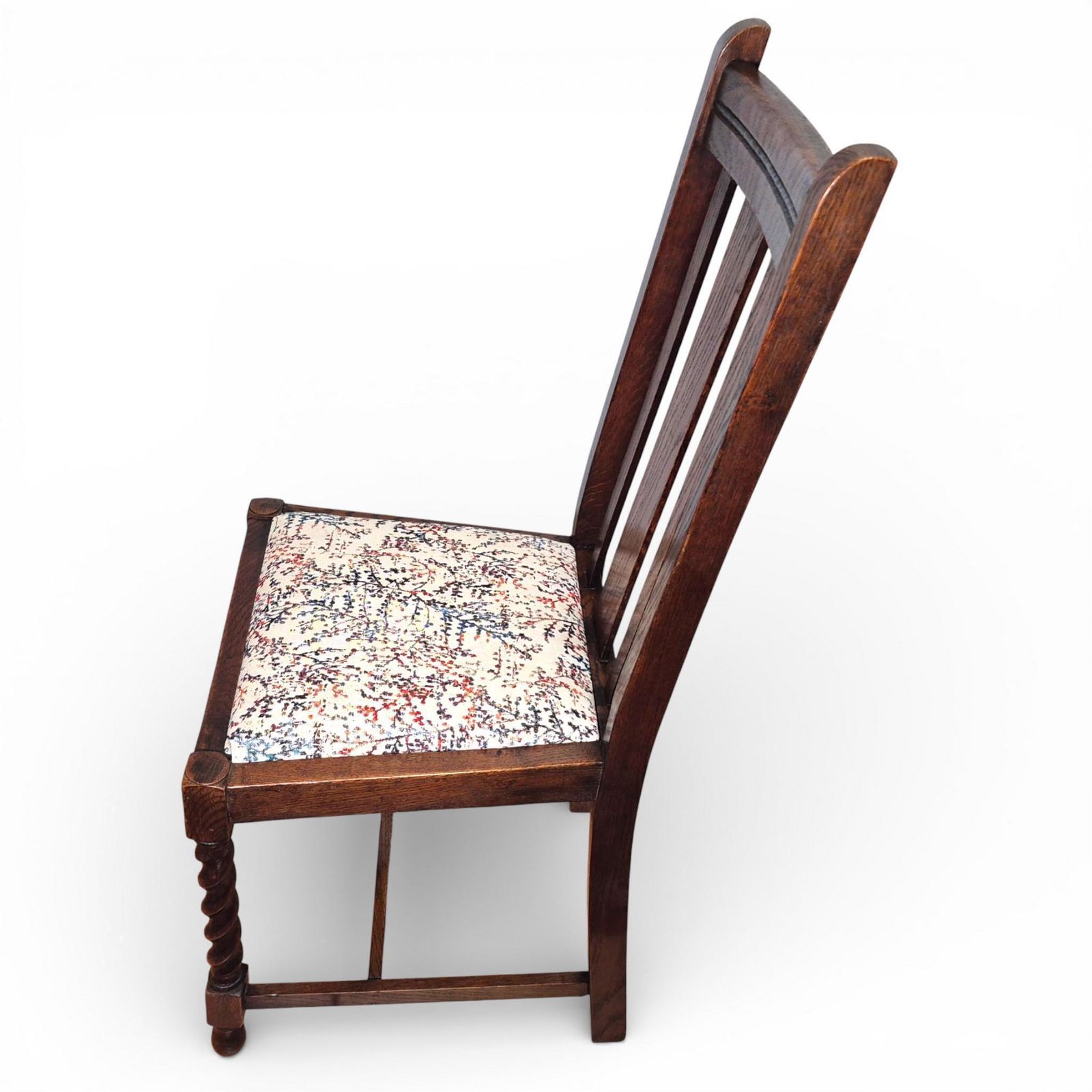 photo vinterior Set Of 5 Oak Barley Twist Dining Chairs | Vintage Oak Chairs | Upholstered Seats