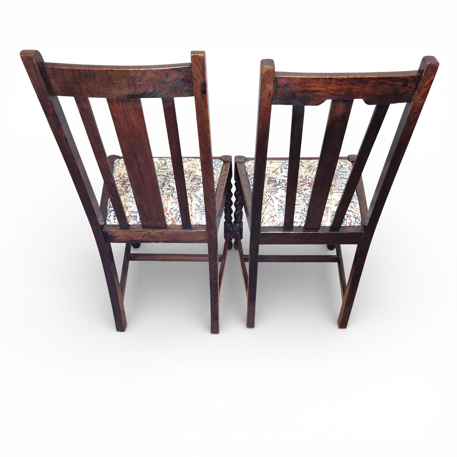 photo vintage Set Of 5 Oak Barley Twist Dining Chairs | Vintage Oak Chairs | Upholstered Seats