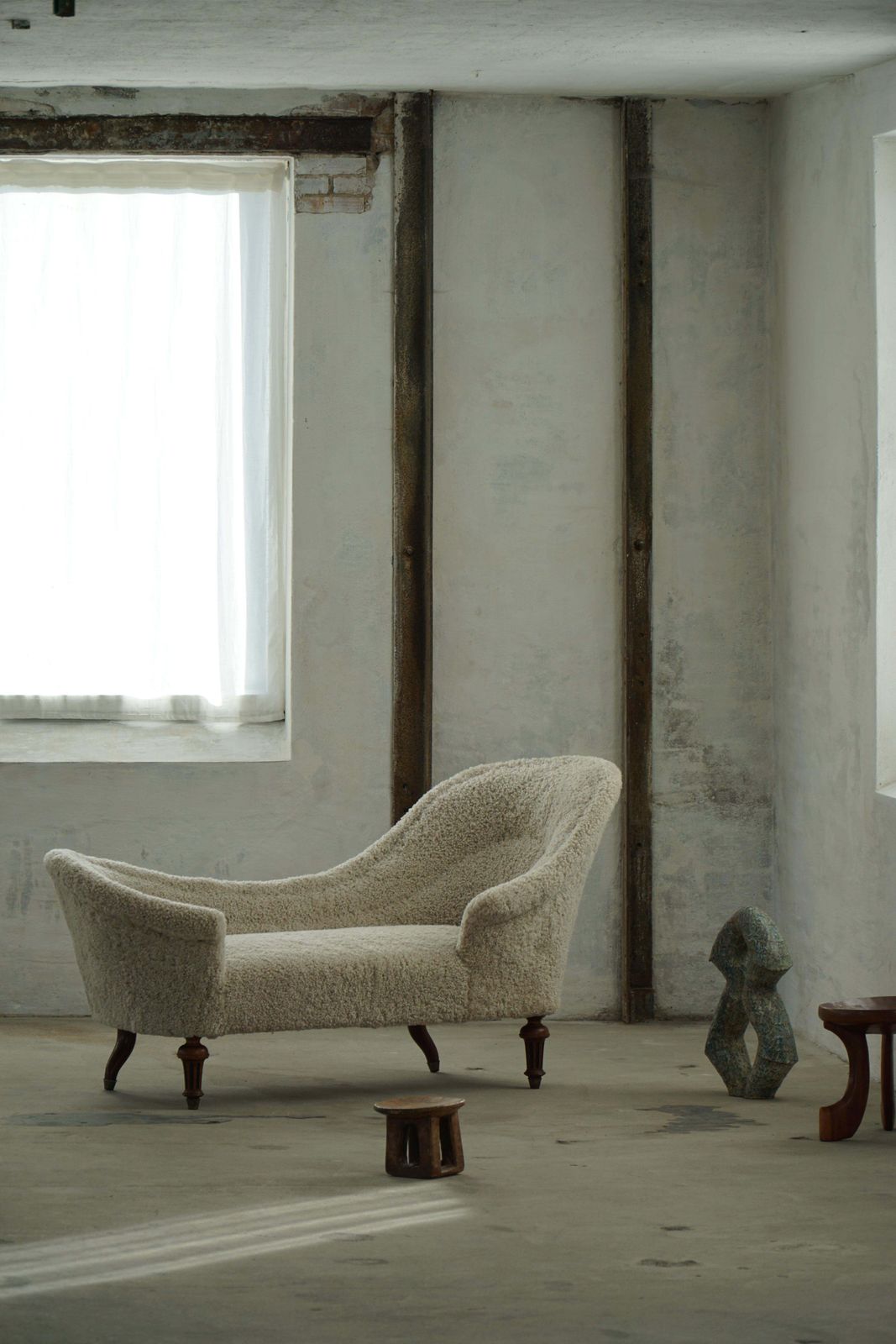 Antique Danish 19th Century Sculptural Chaise Longue, Reupholstered In Lambswool photo furniture