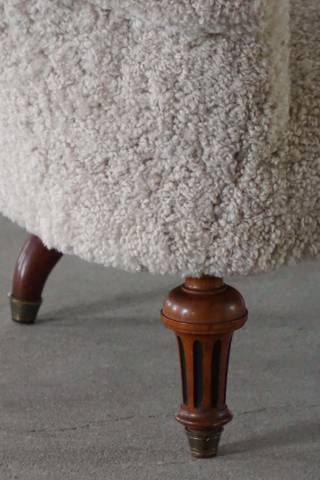 photo buy Antique Danish 19th Century Sculptural Chaise Longue, Reupholstered In Lambswool