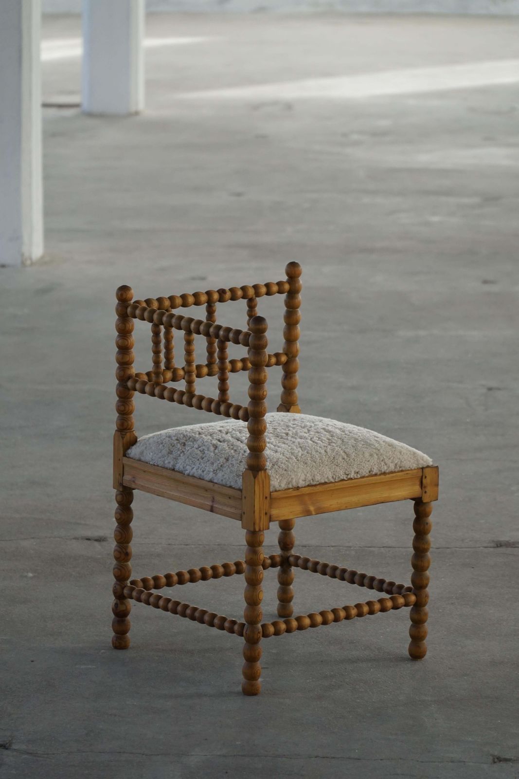1280.0 French Antique Hand Crafted Bobbin Corner Chair With Lambswool, Early 20th C photo