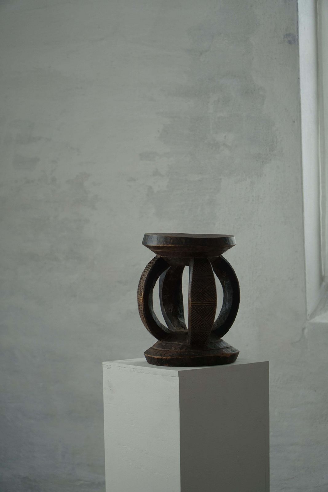 Antique Mid 20th Century African Dogon Hand Carved Wood Stool, Wabi Sabi Style photo vinterior