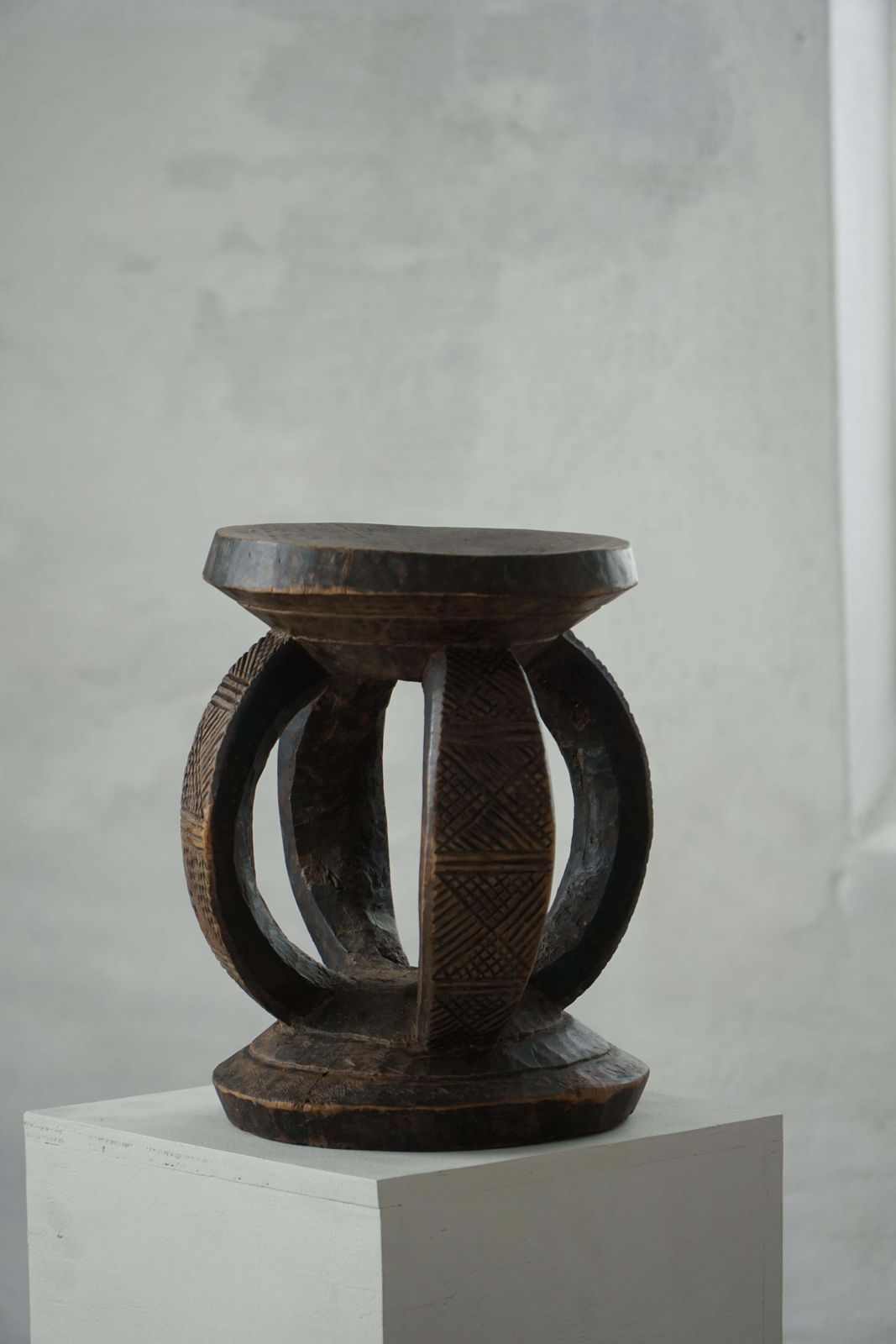 Antique Mid 20th Century African Dogon Hand Carved Wood Stool, Wabi Sabi Style photo buy