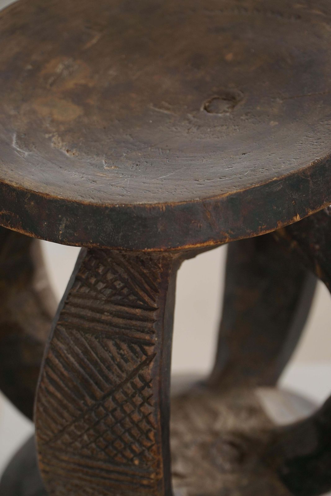 photo furniture Antique Mid 20th Century African Dogon Hand Carved Wood Stool, Wabi Sabi Style
