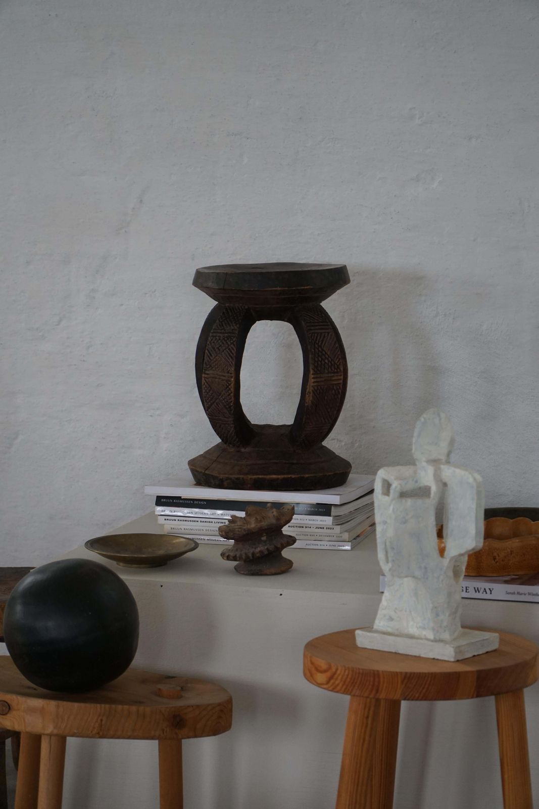 507.0 Antique Mid 20th Century African Dogon Hand Carved Wood Stool, Wabi Sabi Style photo