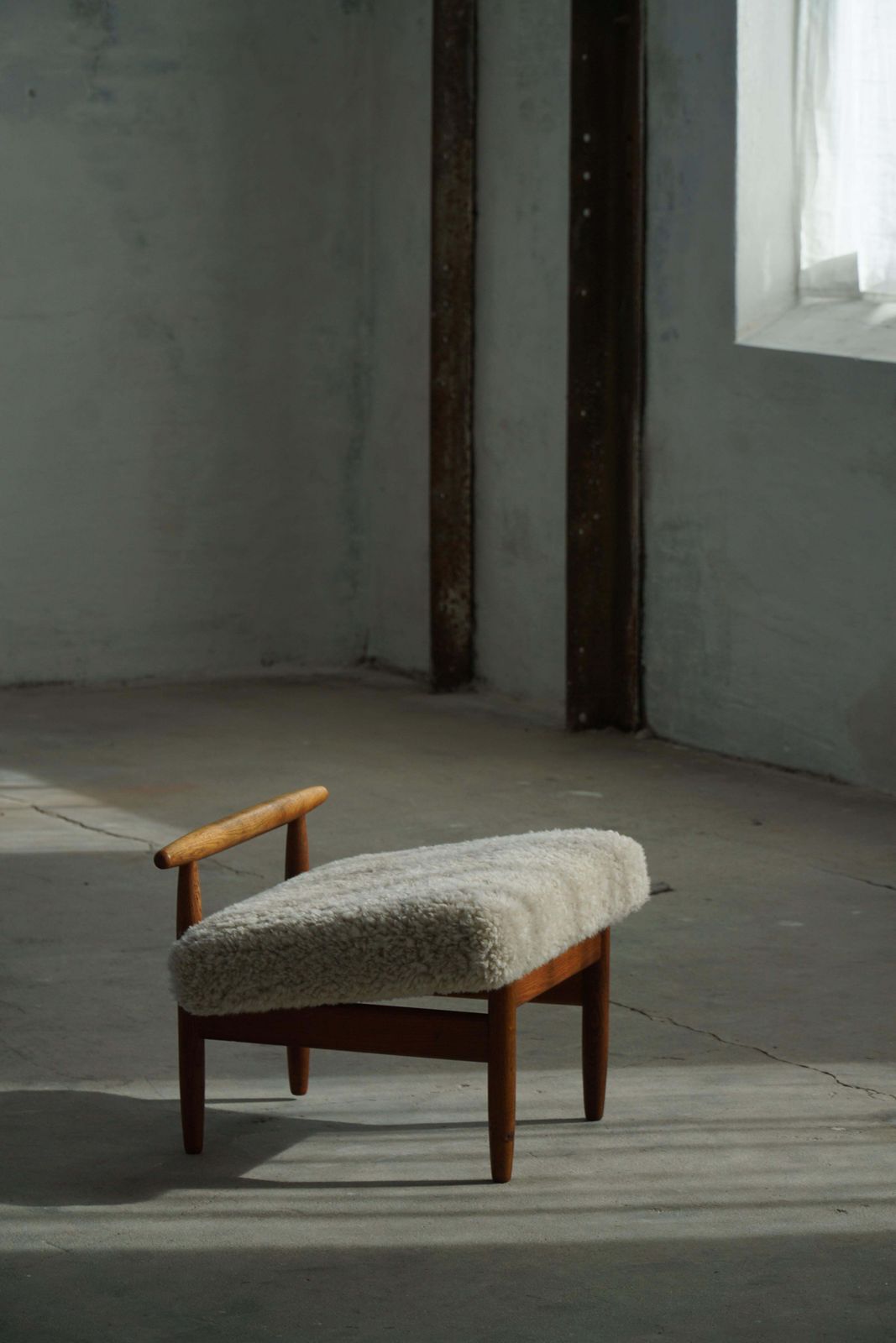 Eivind A. Johansen, Oak Footstool With Light Lambswool Upholstery For Fdb Møbler photo furniture