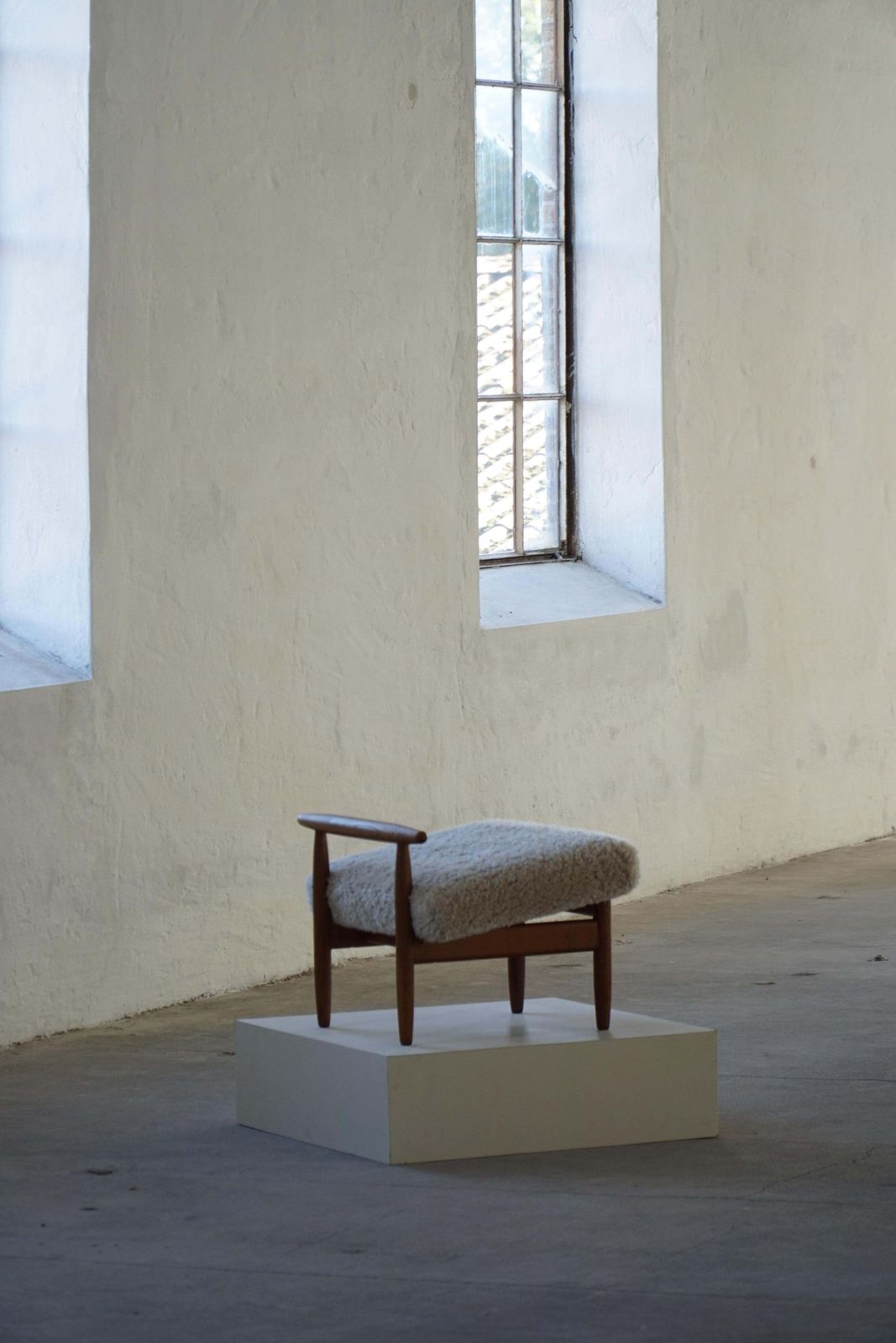Eivind A. Johansen, Oak Footstool With Light Lambswool Upholstery For Fdb Møbler photo vinterior