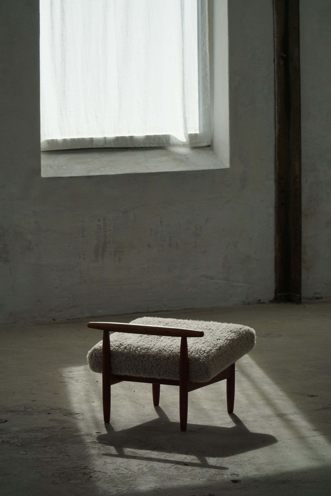 Furniture Eivind A. Johansen, Oak Footstool With Light Lambswool Upholstery For Fdb Møbler photo