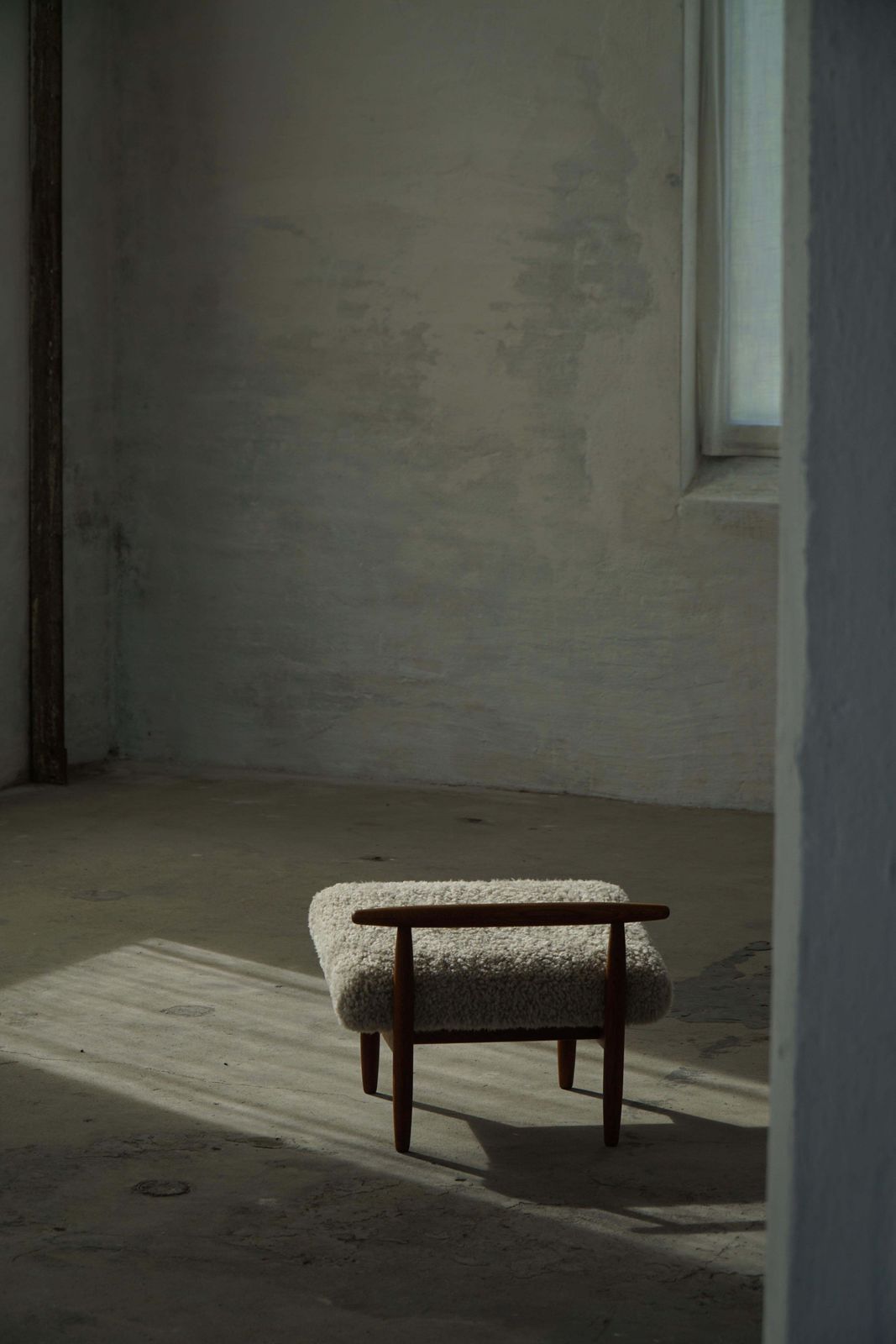 photo buy Eivind A. Johansen, Oak Footstool With Light Lambswool Upholstery For Fdb Møbler