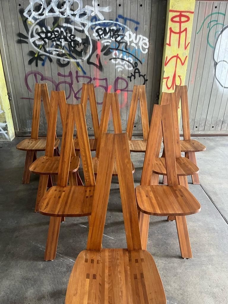 Set Of 10 "S45" Or "Chlacc" Vintage Solid Elm Dining Chairs By Pierre Chapo photo 19443.0
