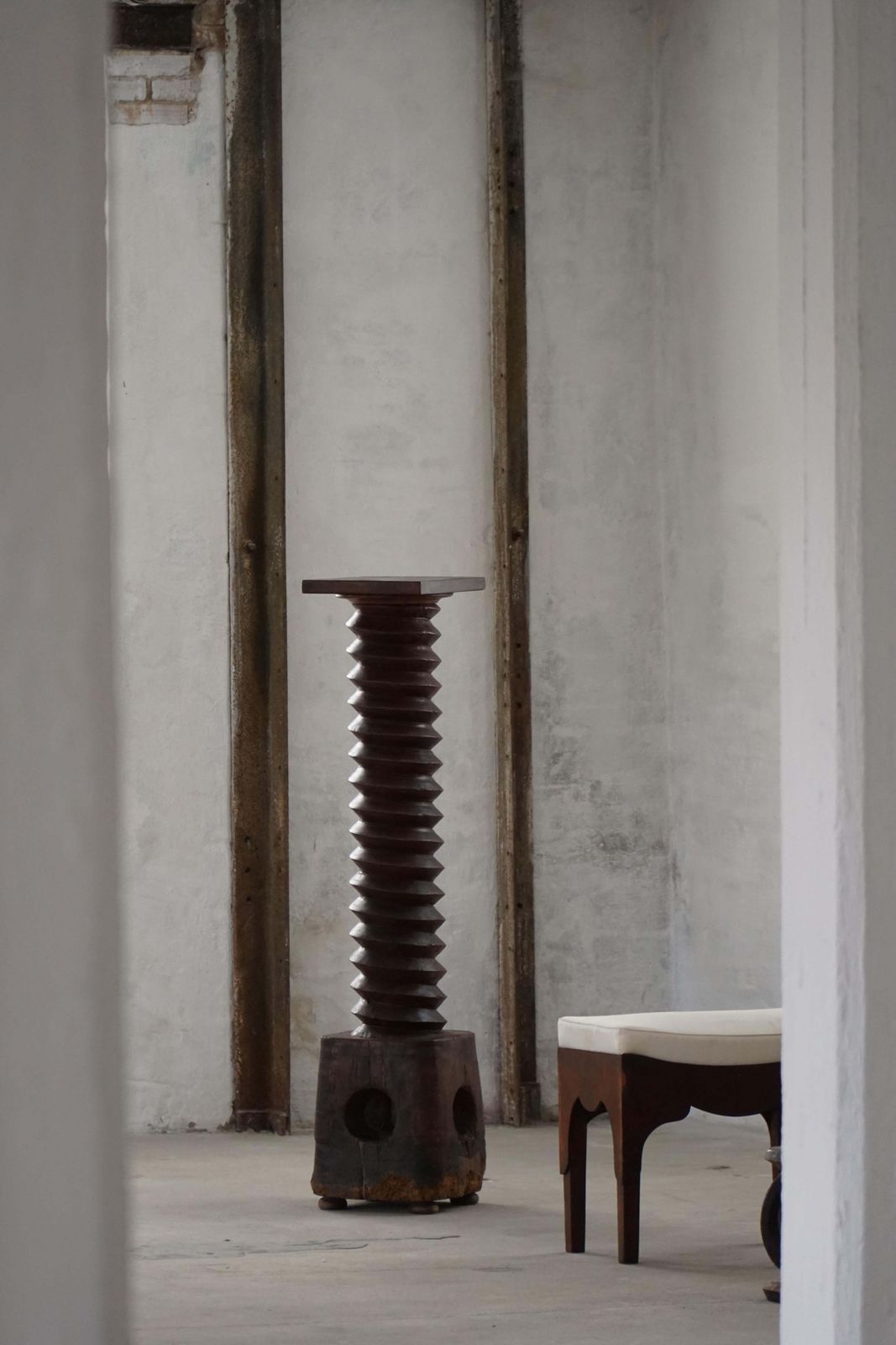 19th Century Large Sculptural French Solid Wood Wine Press / Pedestal photo furniture