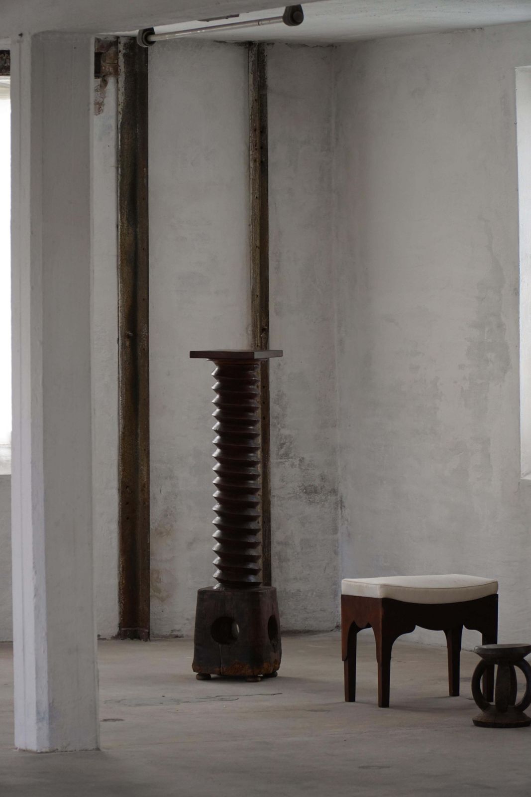 1179.0 19th Century Large Sculptural French Solid Wood Wine Press / Pedestal photo