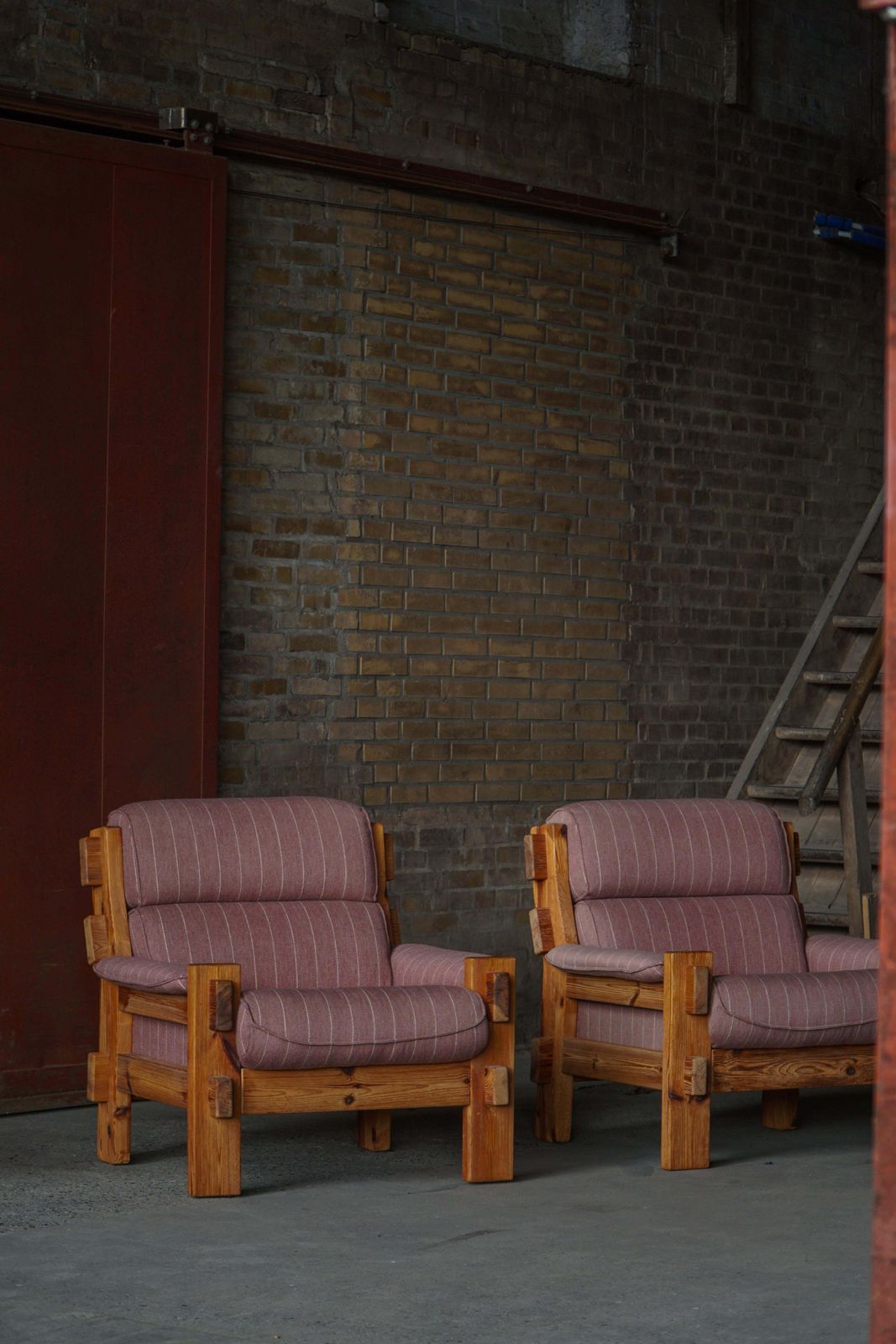 Danish Modern, A Pair Of Lounge Chairs In Pine & Wool By Christian IV, 1970s photo vinterior