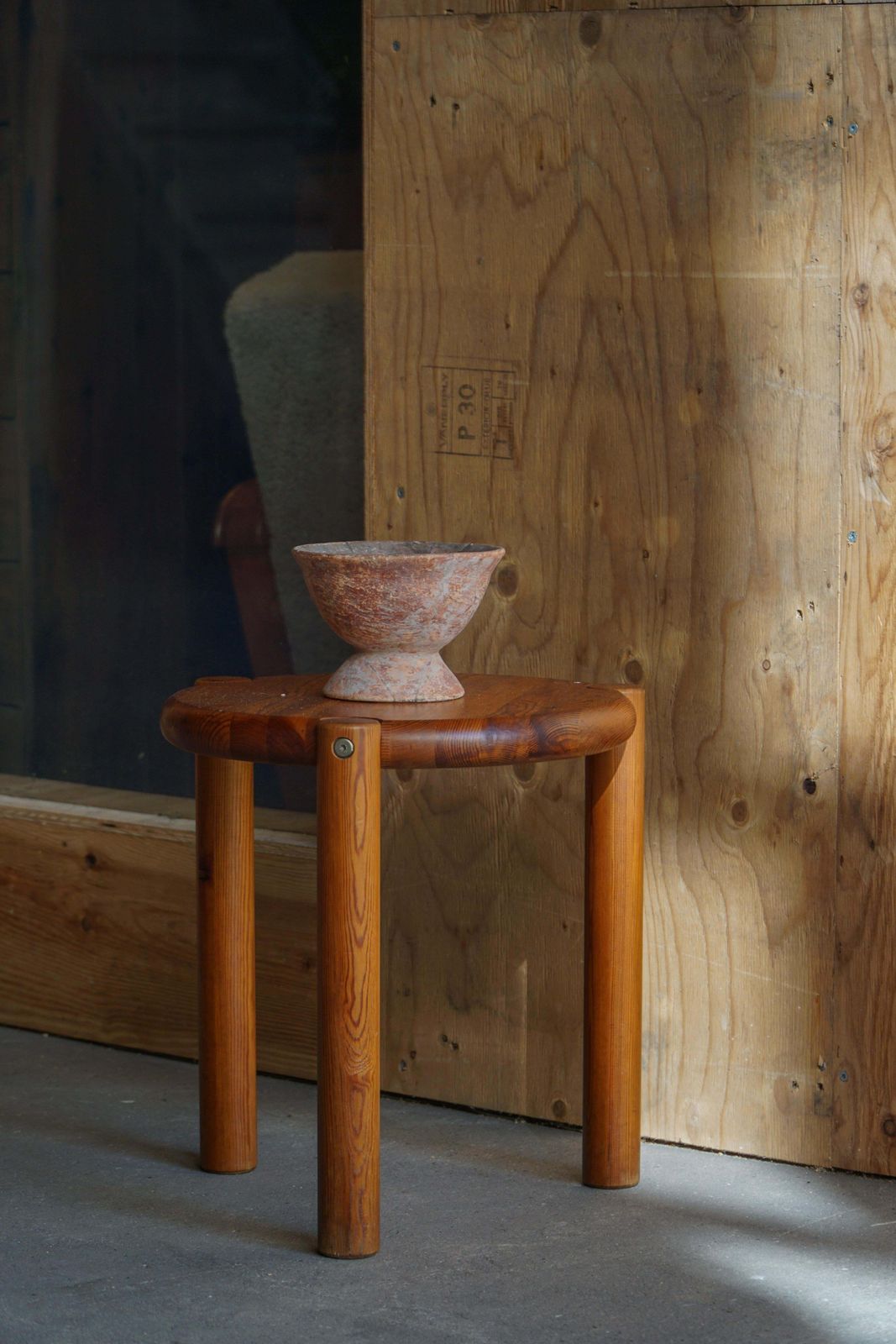 20th Century, Scandinavian Modern Tripod Stool With Circular Seat, 1970s photo vintage