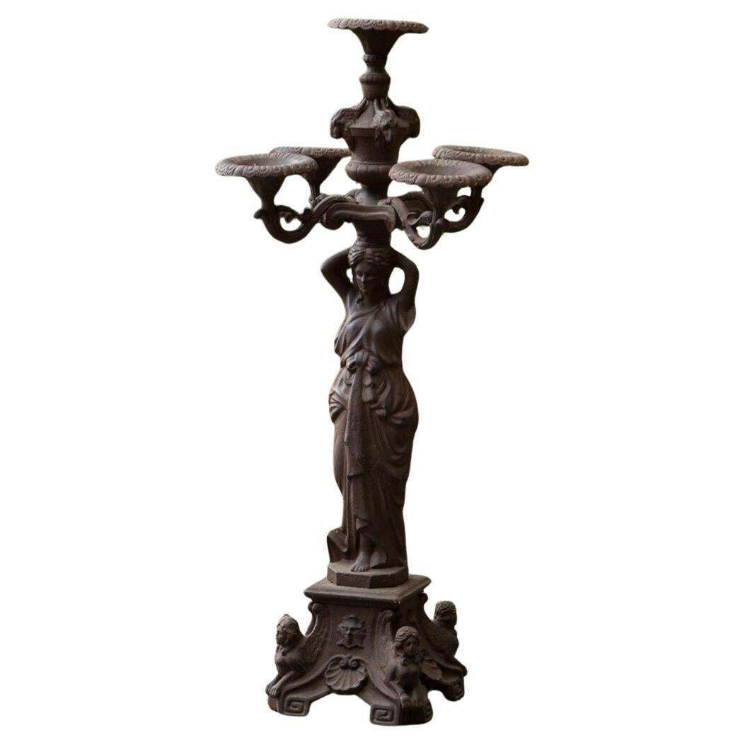 19th Century, Cast Iron Outdoor Candelabra Sculpture, Five Holders, France