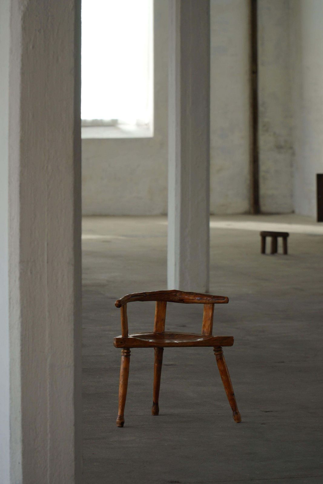 806.0 Early 20th Century, Scandinavian Folk Art Three Legged Chair In Pine, Wabi Sabi photo