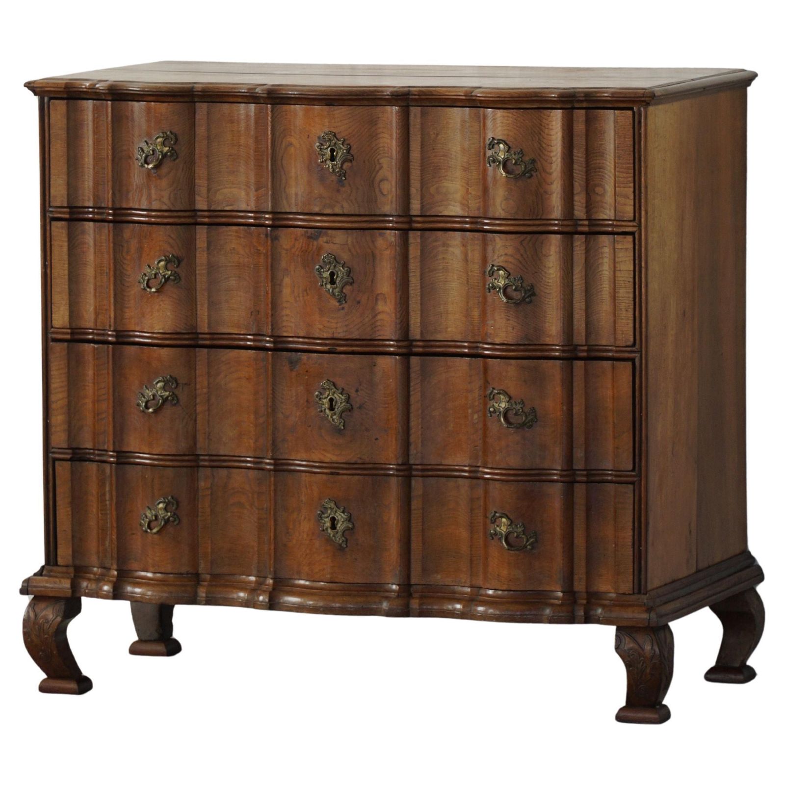 Late 18th Century, Antique Baroque Oak Chest Of Drawers With Cabriole Legs